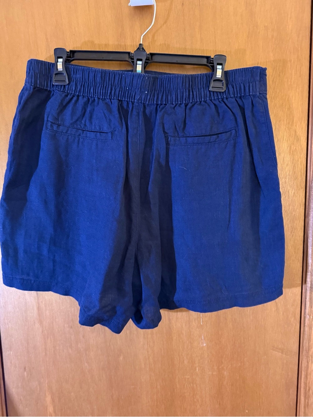 Nicole Miller Navy Blue Linen Shorts with Elastic Waist - Picture 3 of 5